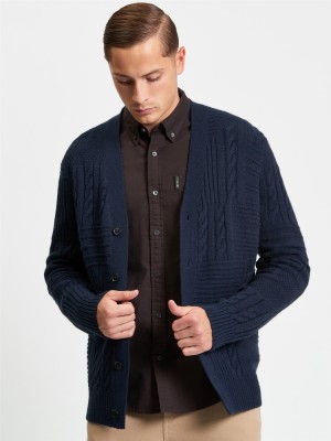 Texture Block Cardigan in Dark Navy