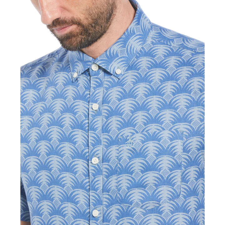 Linen Palm Print Short Sleeve Shirt