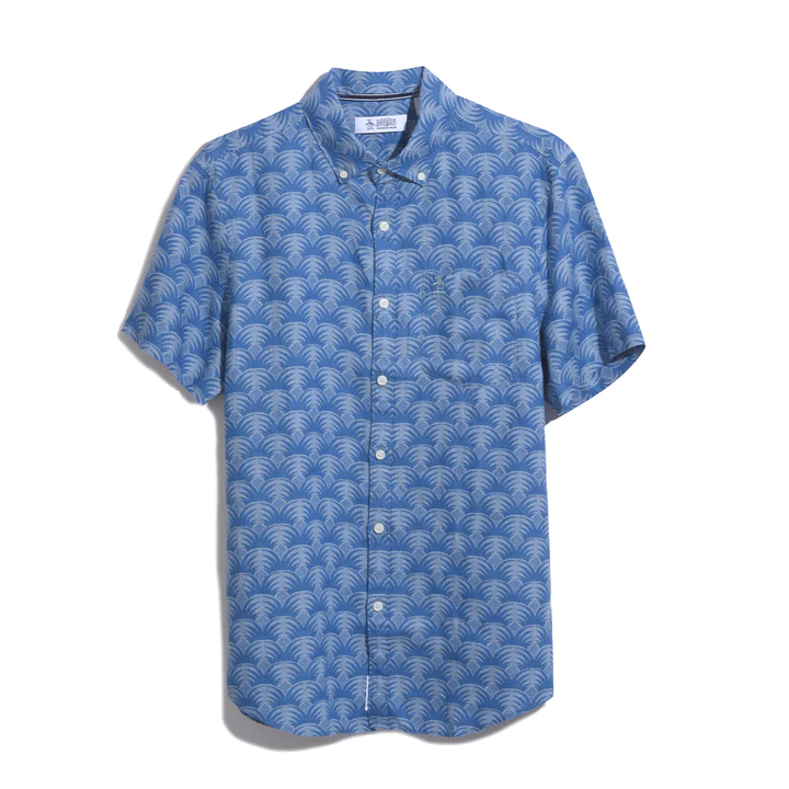 Linen Palm Print Short Sleeve Shirt