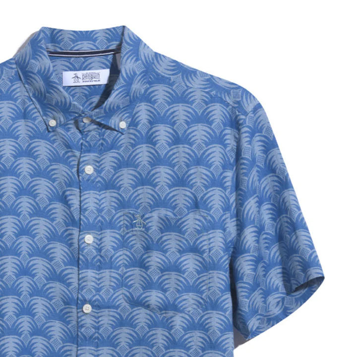 Linen Palm Print Short Sleeve Shirt