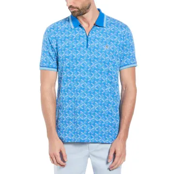 Jacquard Geometric Print Qtr Polo Shirt