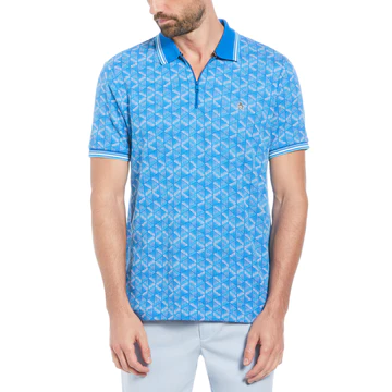 Jacquard Geometric Print Qtr  Polo Shirt