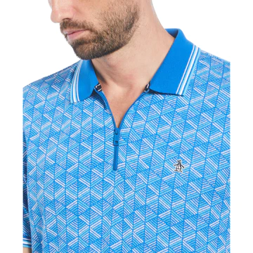 Jacquard Geometric Print Qtr  Polo Shirt