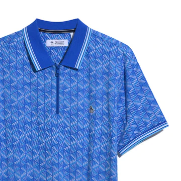 Jacquard Geometric Print Qtr  Polo Shirt