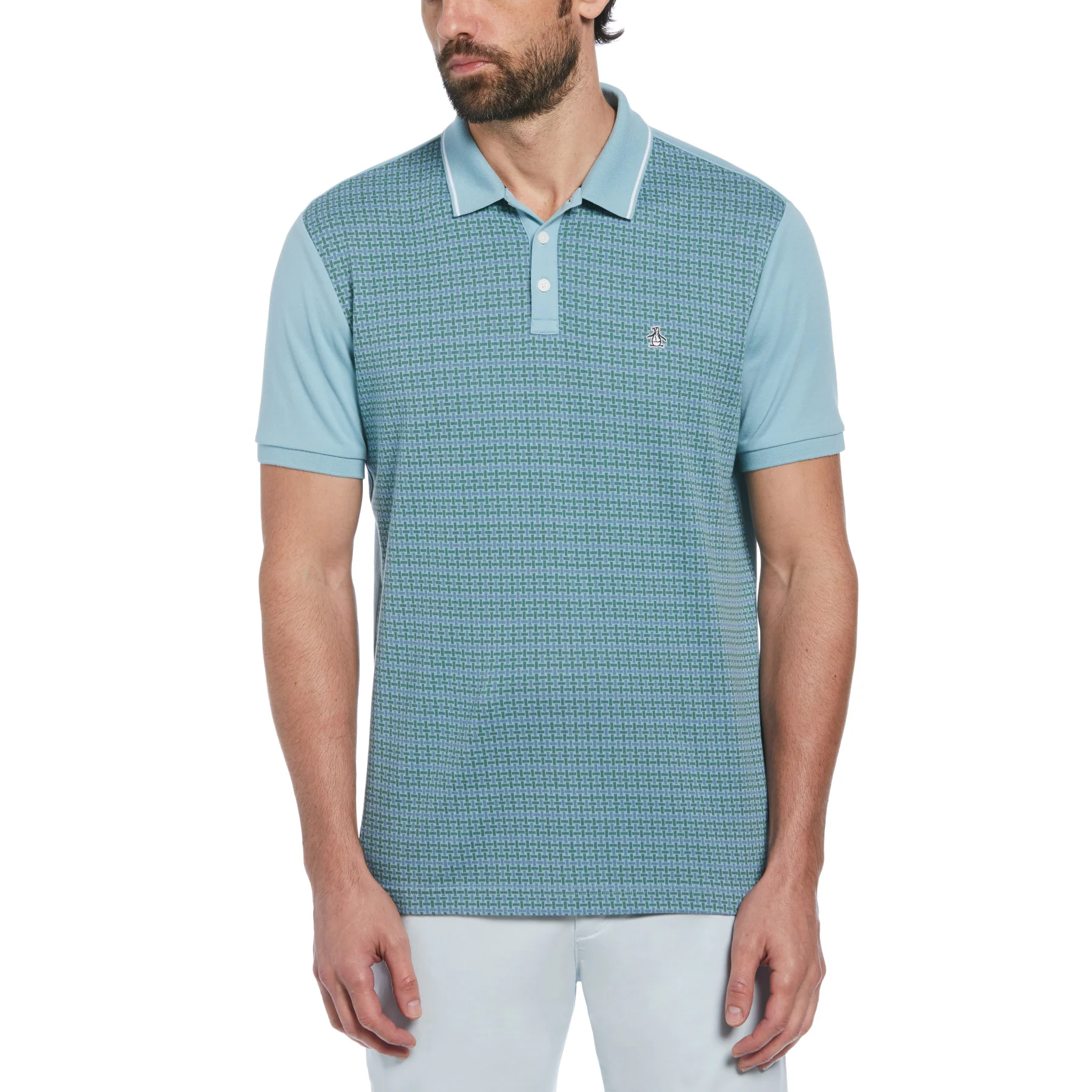 Jacquard Front Basketweave Pattern Polo Shirt