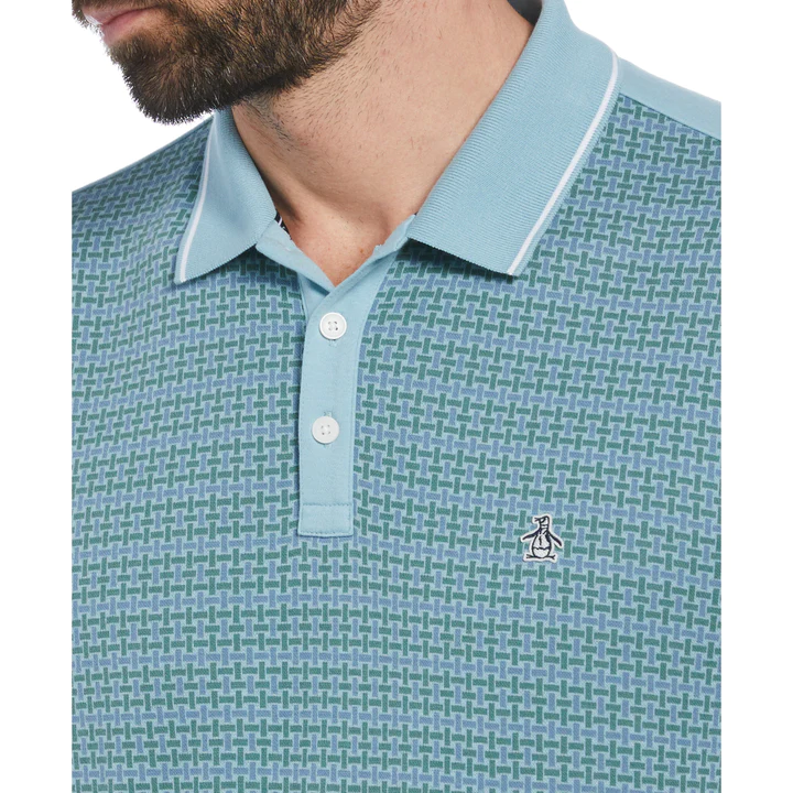 Jacquard Front Basketweave Pattern Polo Shirt