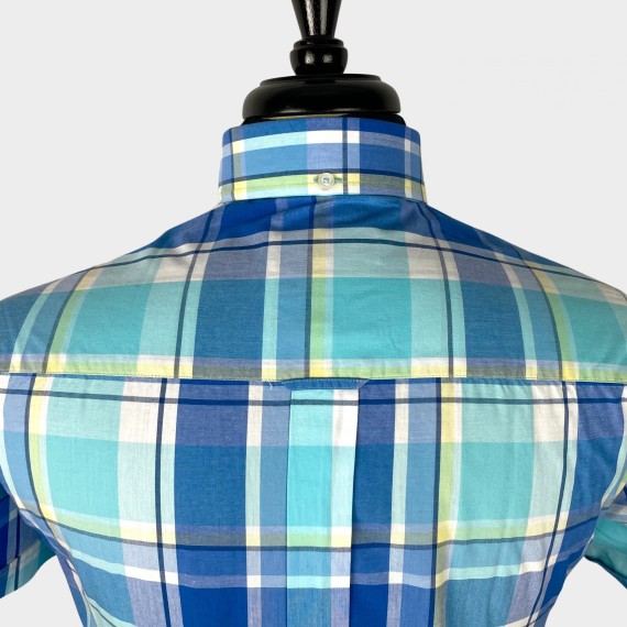 Cobalt Blue Powder Sea Green Check Short Sleeves Shirt