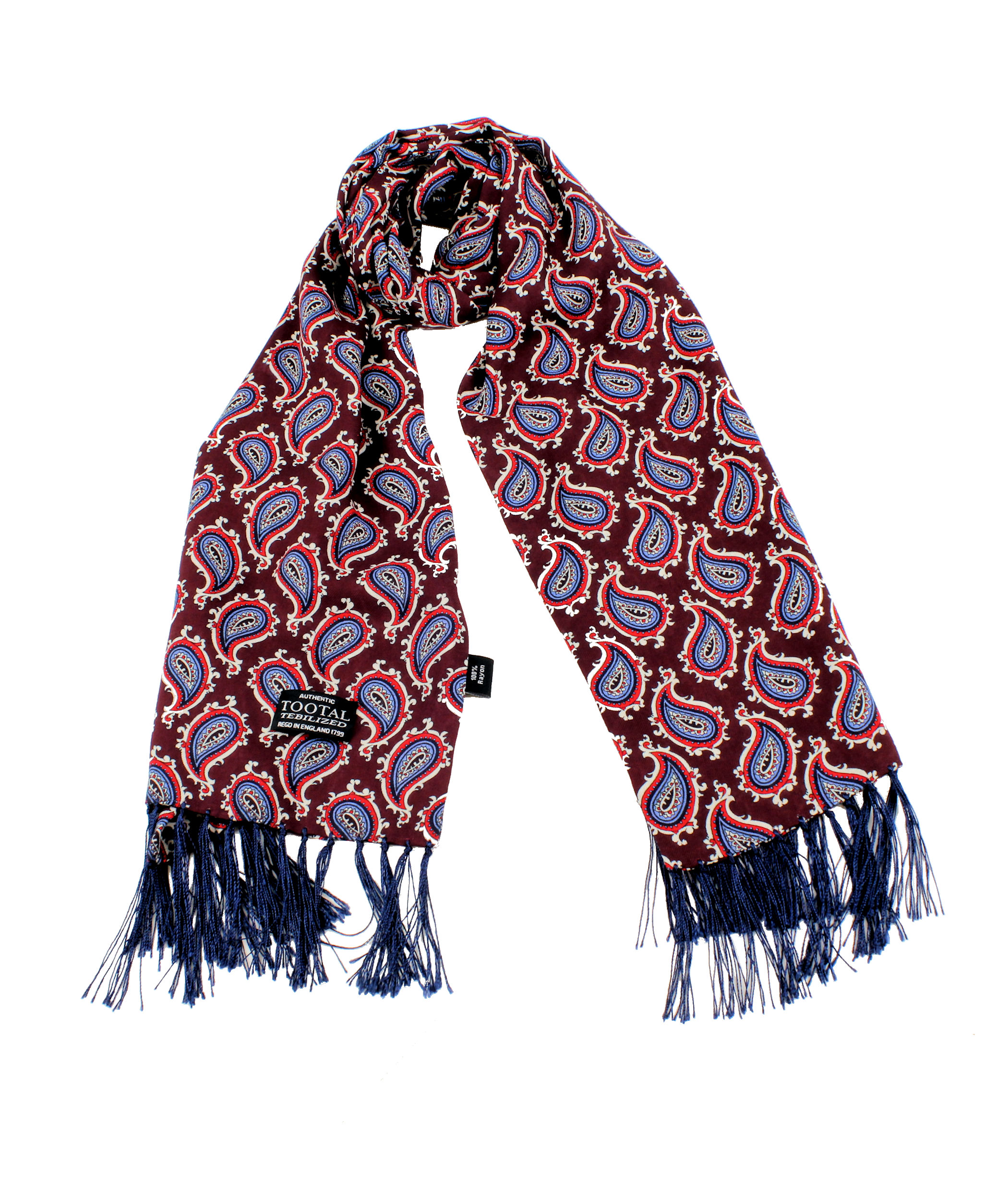 Burgundy Paisley Fringed Rayon Scarf