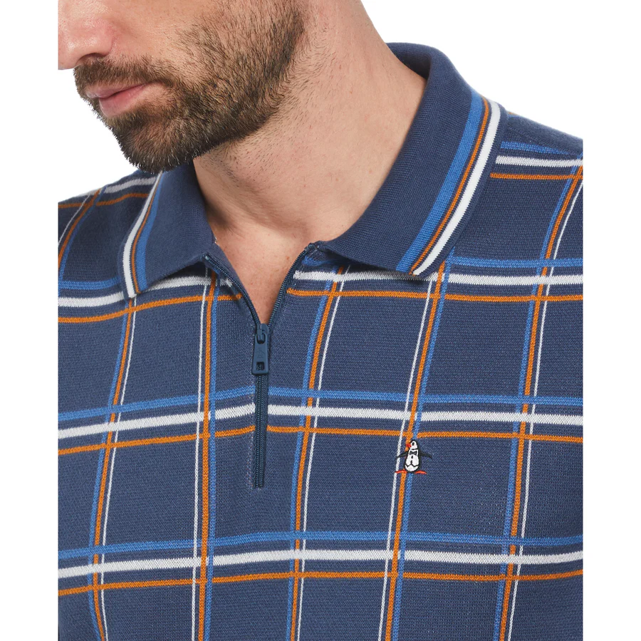 Plaid 14 Zip Sweater Polo In Sargasso Sea