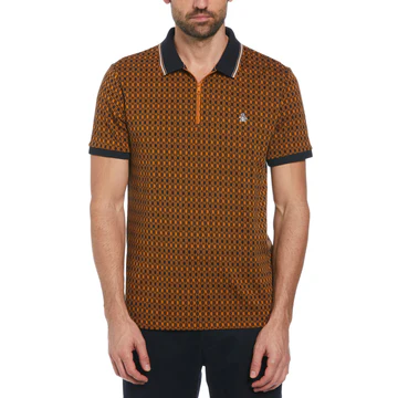 Jacquard Argyle Print 14 Zip Polo