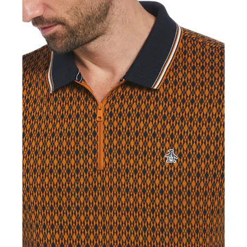 Jacquard Argyle Print 14 Zip Polo