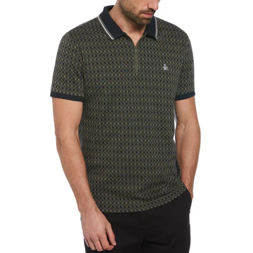 Jacquard Argyle Print 14 Zip Polo