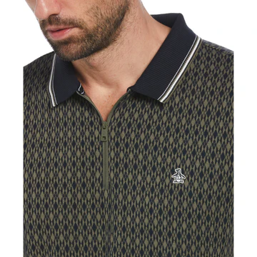 Jacquard Argyle Print 14 Zip Polo