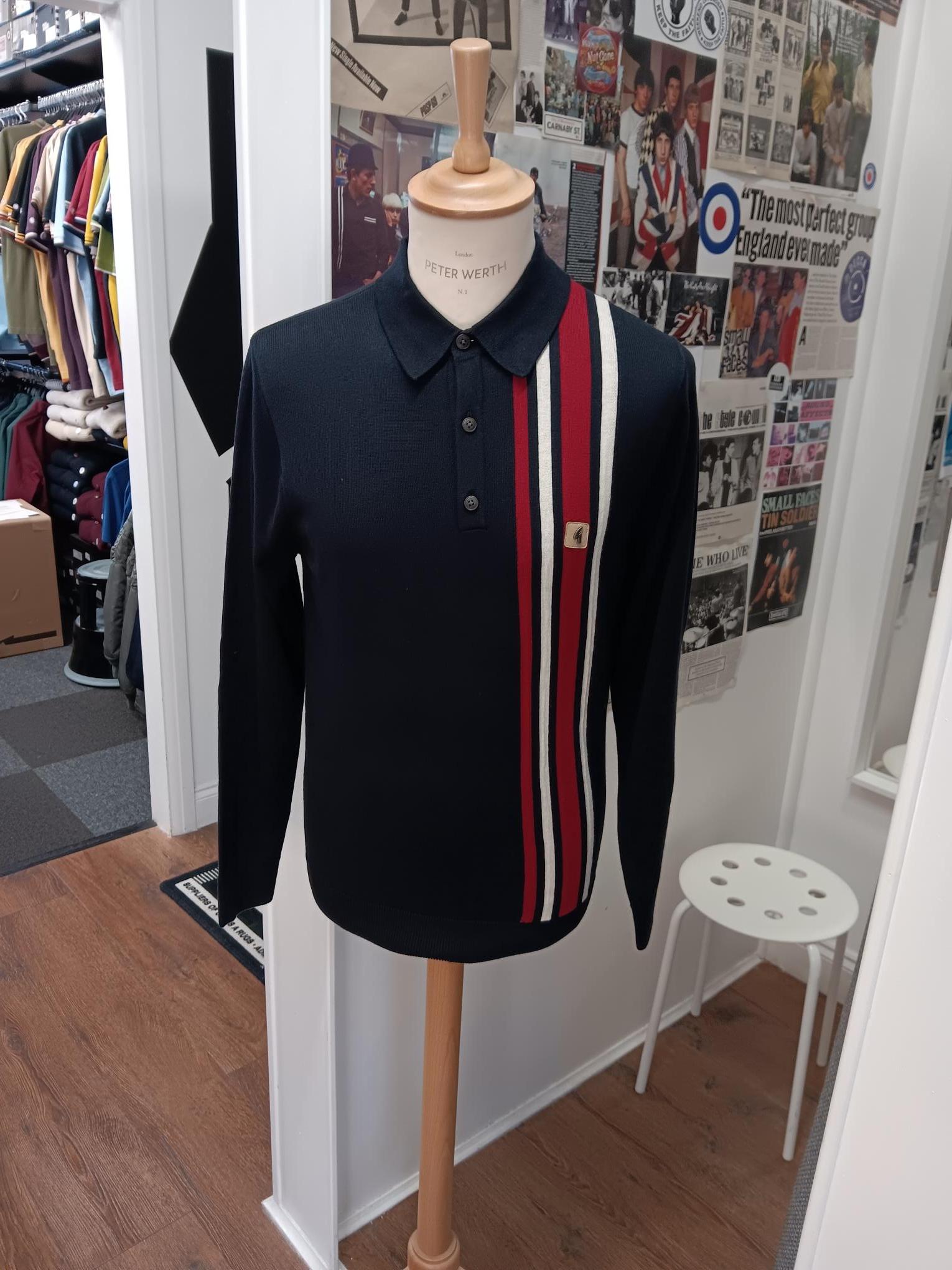 Soda 3 Button Long Sleeve Stripe Polo Shirt