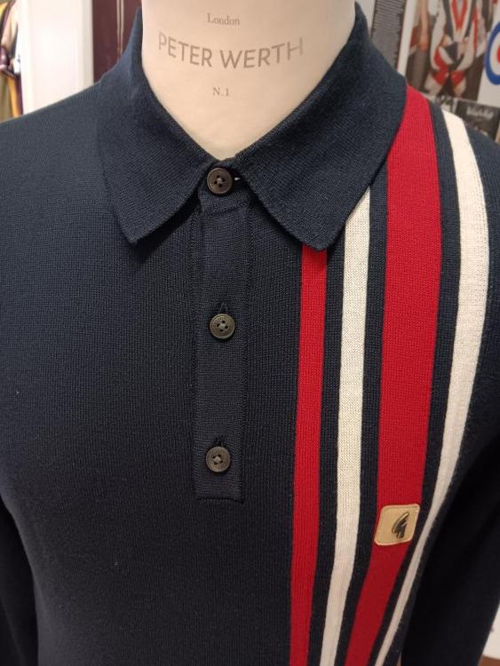 Soda 3 Button Long Sleeve Stripe Polo Shirt