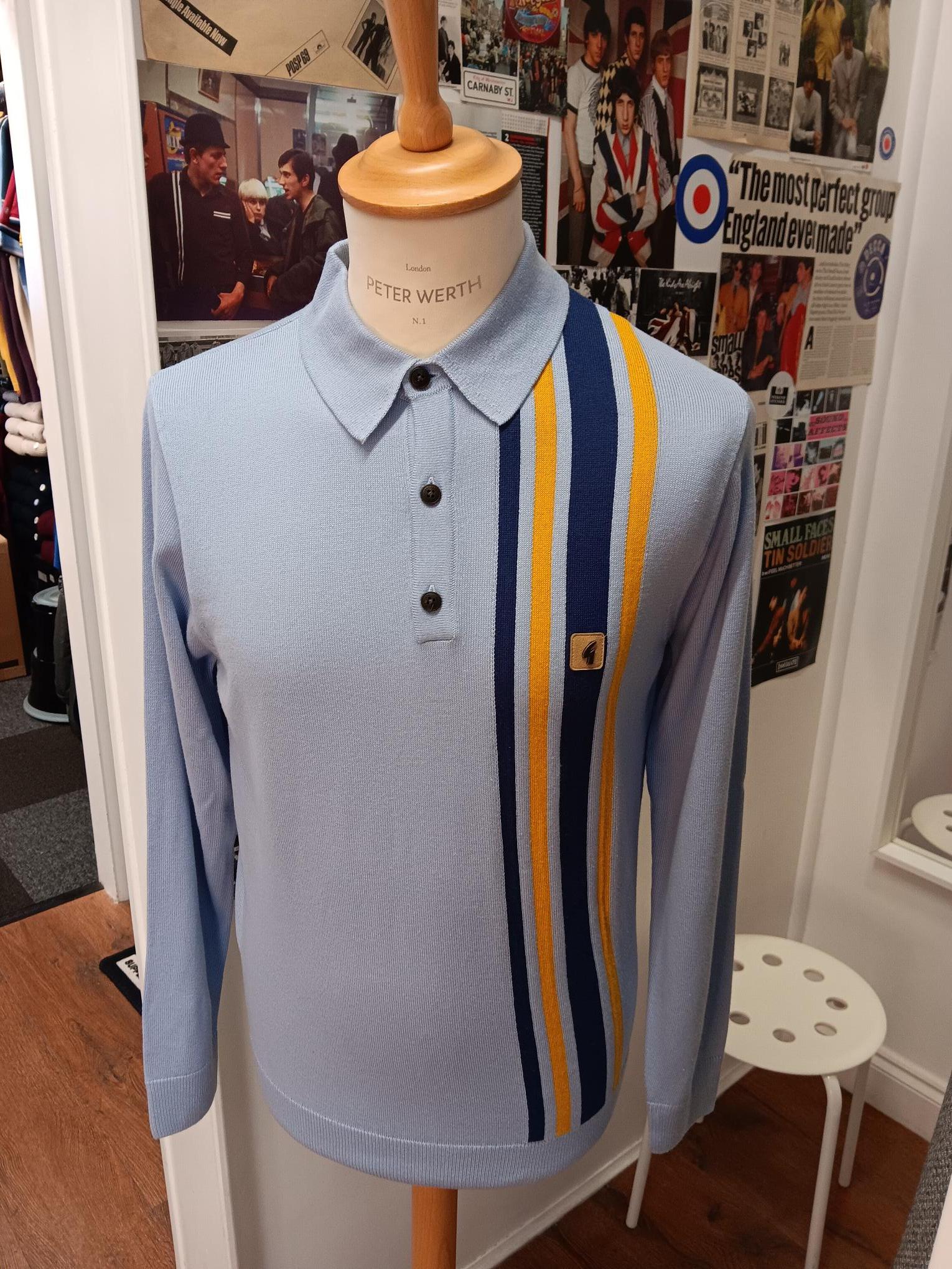 Soda 3 Button Long Sleeve Stripe Polo Shirt