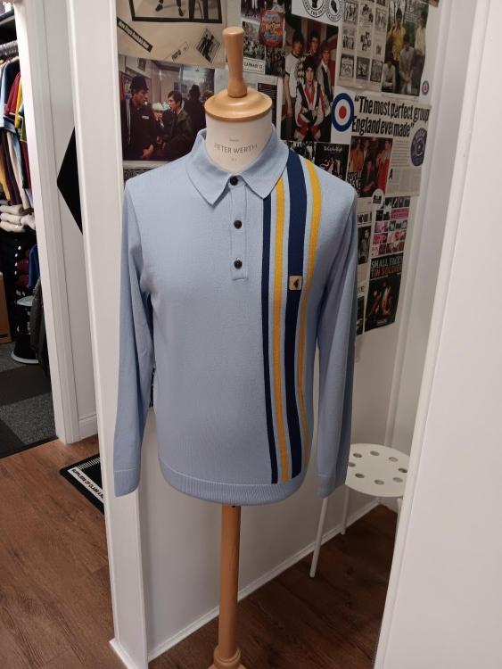 Soda 3 Button Long Sleeve Stripe Polo Shirt