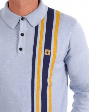 Soda 3 Button Long Sleeve Stripe Polo Shirt